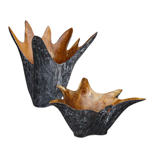 Uttermost Starpetal Indoor-Outdoor Wooden Bowls Set/2 - Black,Woodtone