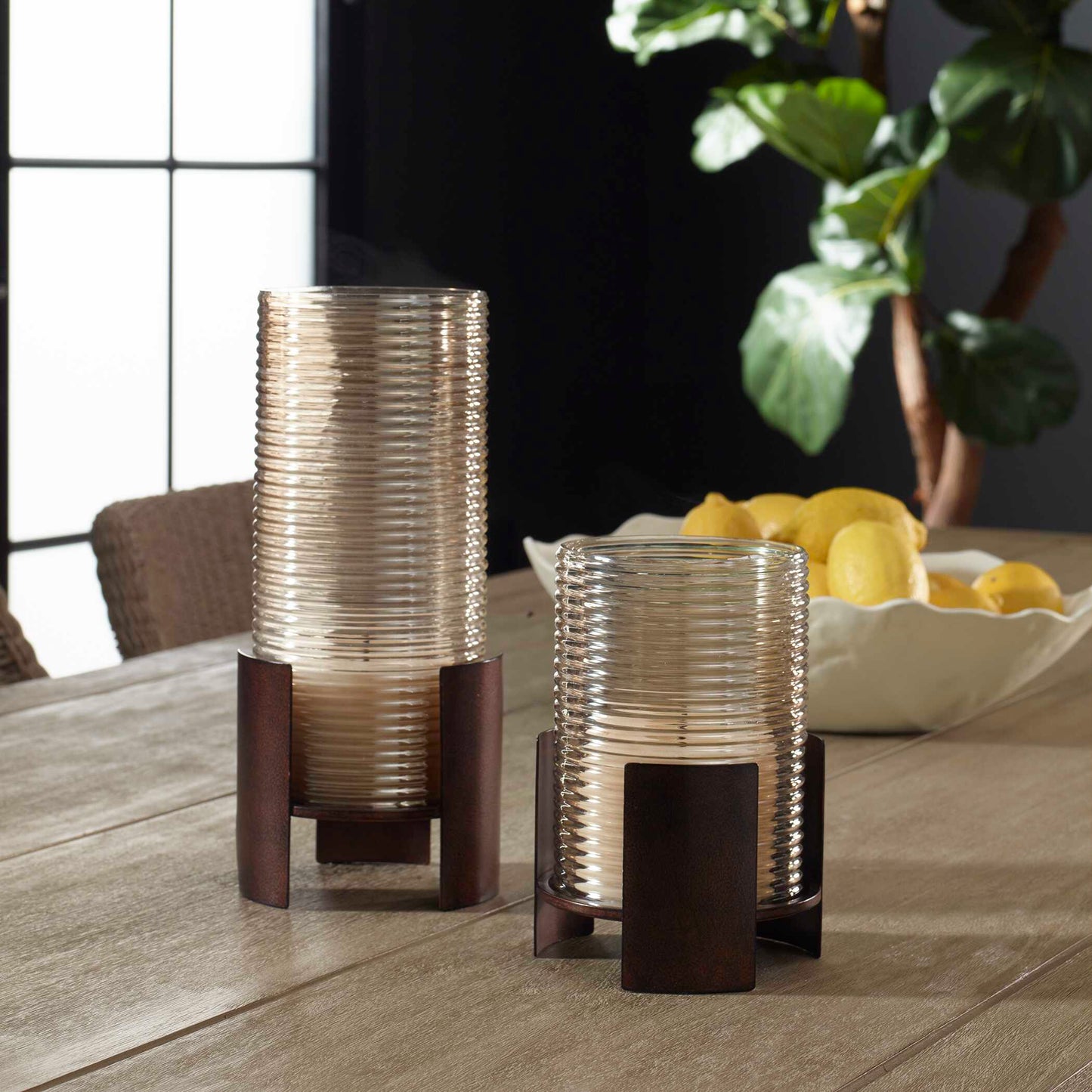 Uttermost Fluted Fire Cylinder Candleholders Set/2