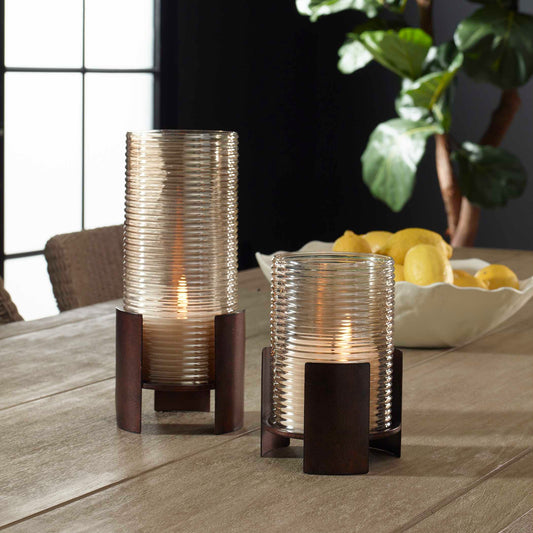 Uttermost Fluted Fire Cylinder Candleholders Set/2