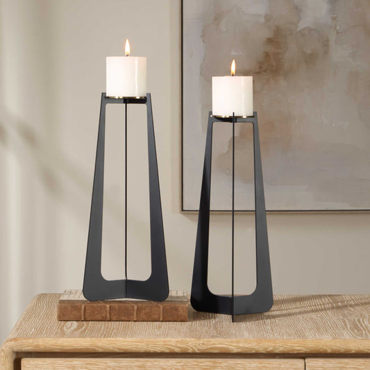 Uttermost Columnar Black Candleholders Set/2