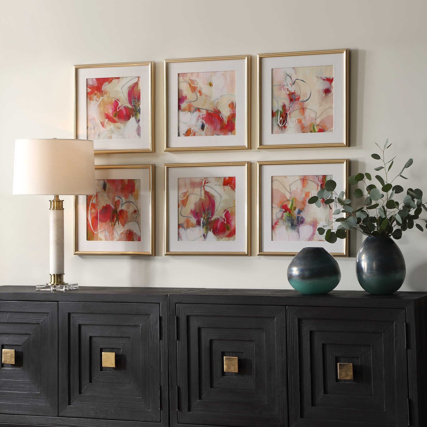 Uttermost Fresh Start Red Abstract Prints Set/6