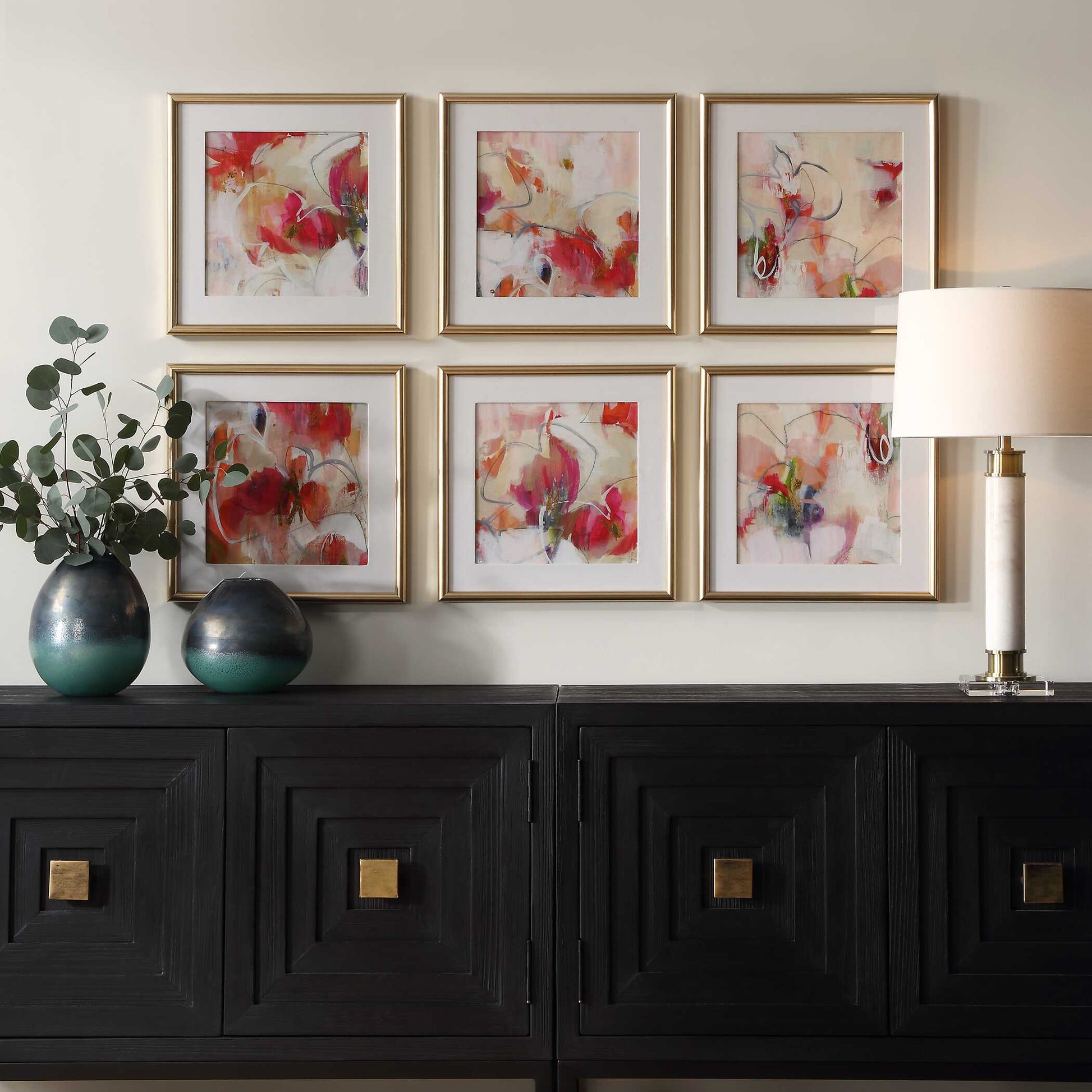 Uttermost Fresh Start Red Abstract Prints Set/6