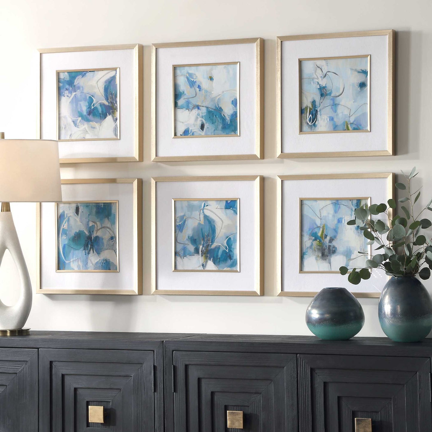 Uttermost Fresh Start Blue Abstract Prints Set/6