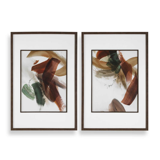 Uttermost Velocity Framed Abstract Prints, S/2 - Brown,Green,Red,White