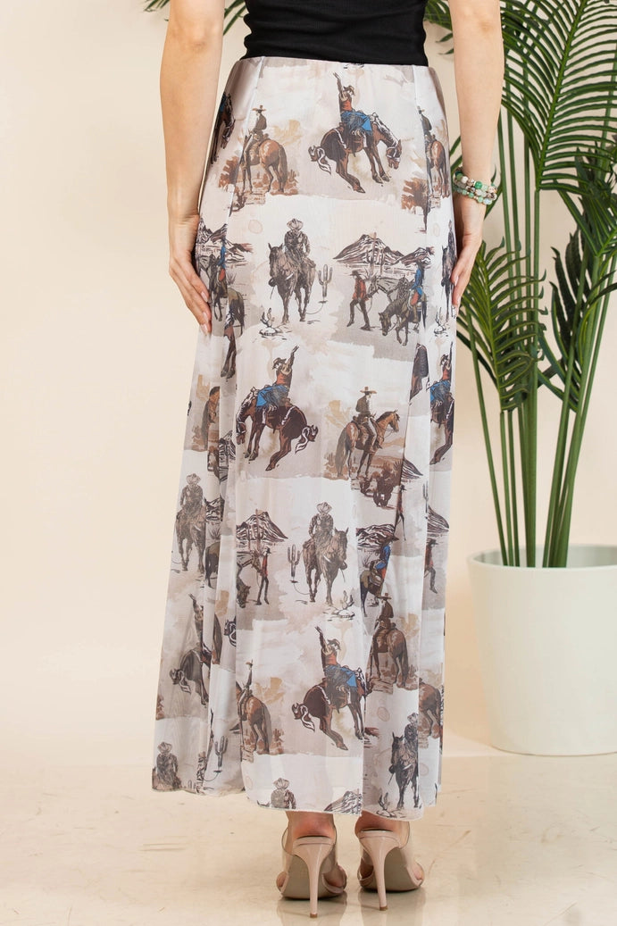 Cowboy Print Lined Skirt - Medium