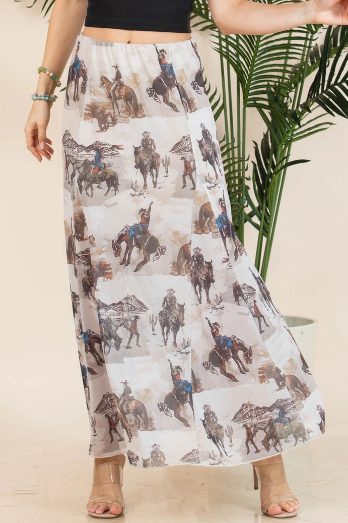 Cowboy Print Lined Skirt - Medium