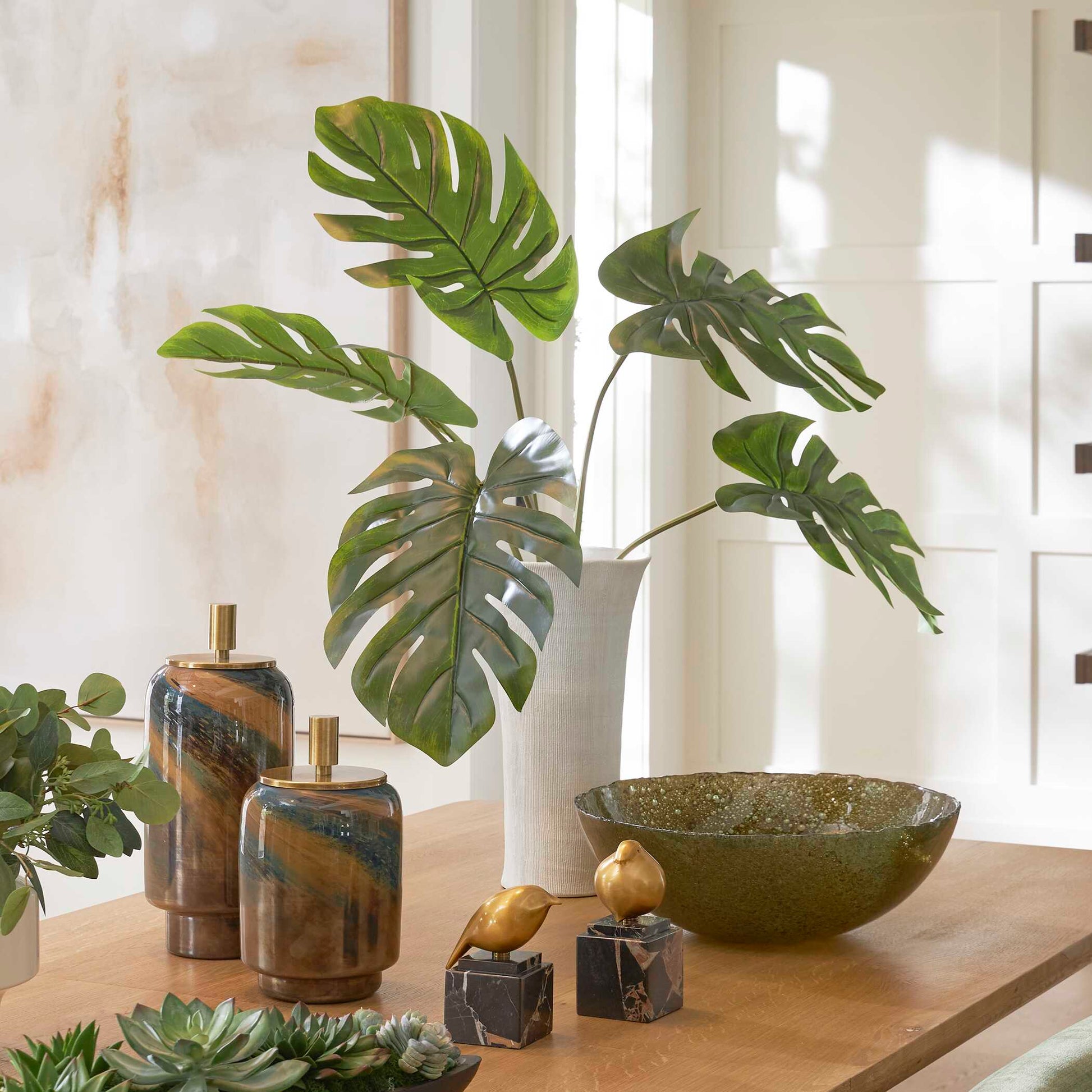 Uttermost Muse Monstera White Vase Centerpiece