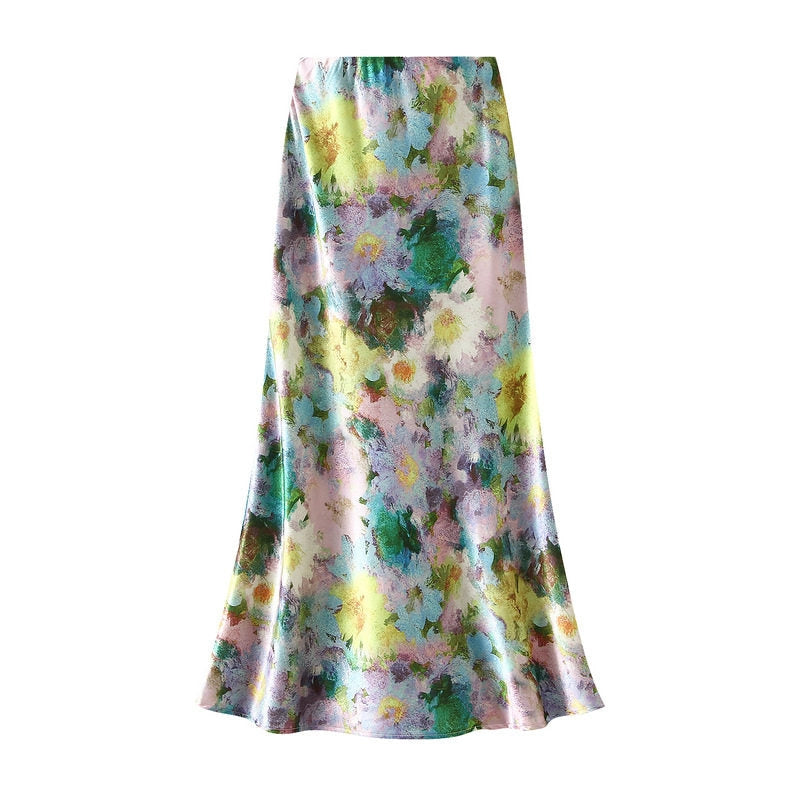 Watercolor High Waist Maxi Skirt - One Size
