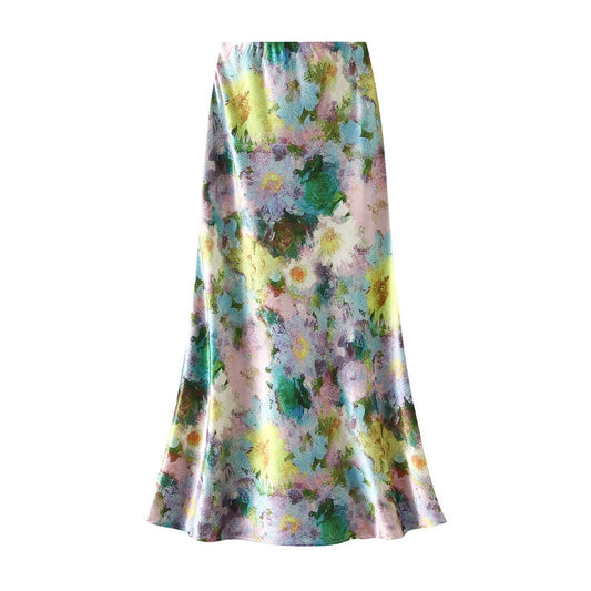 Watercolor High Waist Maxi Skirt - One Size