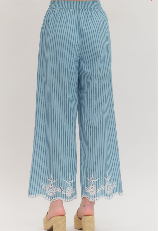 Embroidered Eyelet Wide-Leg Pants