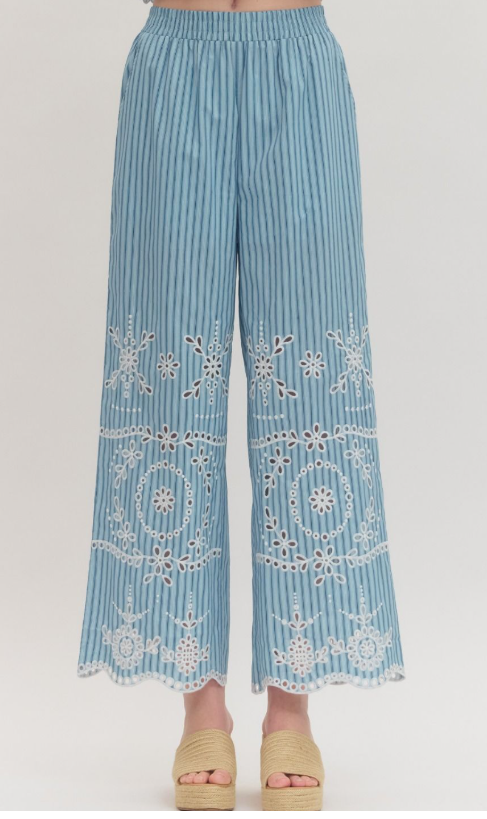 Eyelet Wide Leg Pants