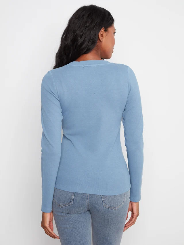 Cotton Blend Ribbed Long Sleeve Top