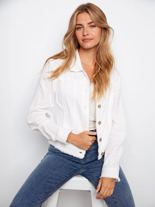 Charlie B Cotton Frayed White Jacket