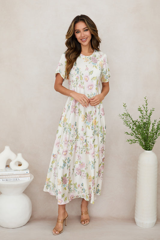Floral Eden Tier Seam Midi Dress