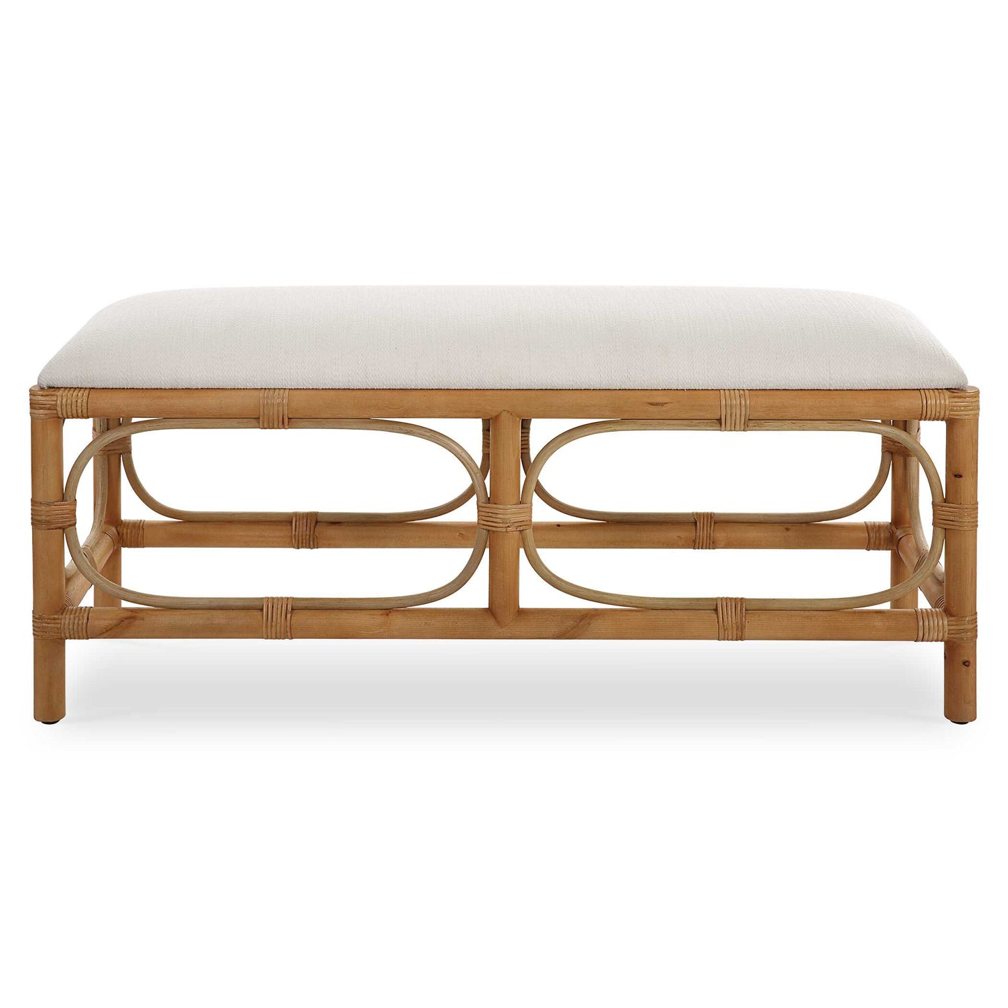 Uttermost Laguna White Fabric Rattan Bench