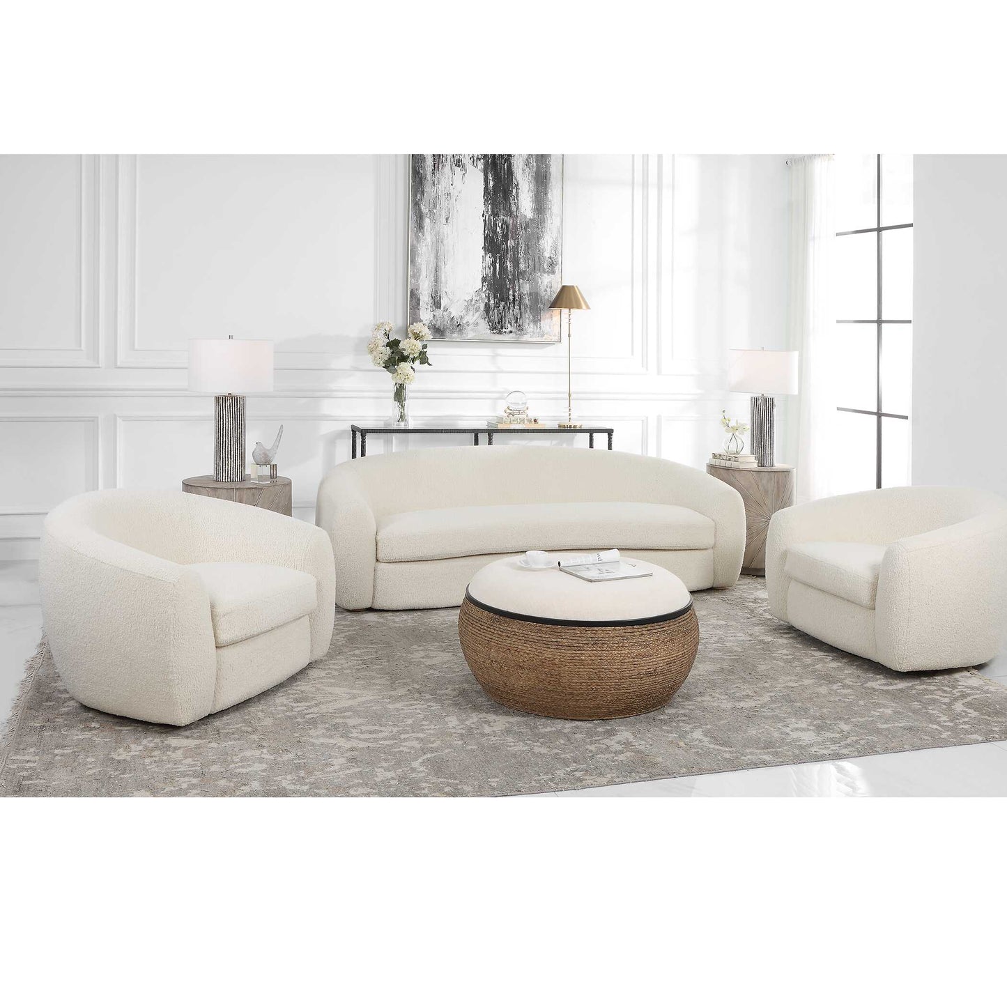 Uttermost Capra Art Deco White Swivel Chair