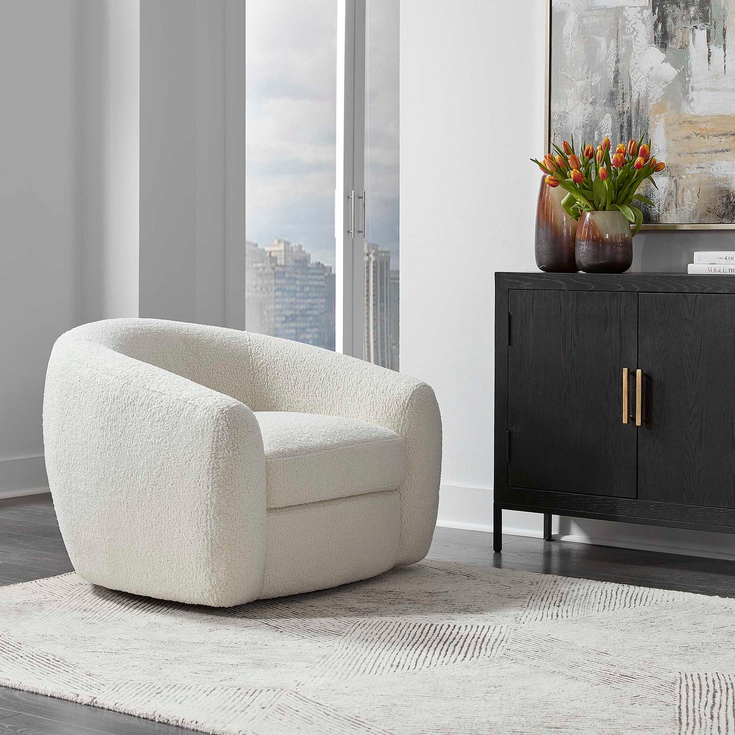 Uttermost Capra Art Deco White Swivel Chair