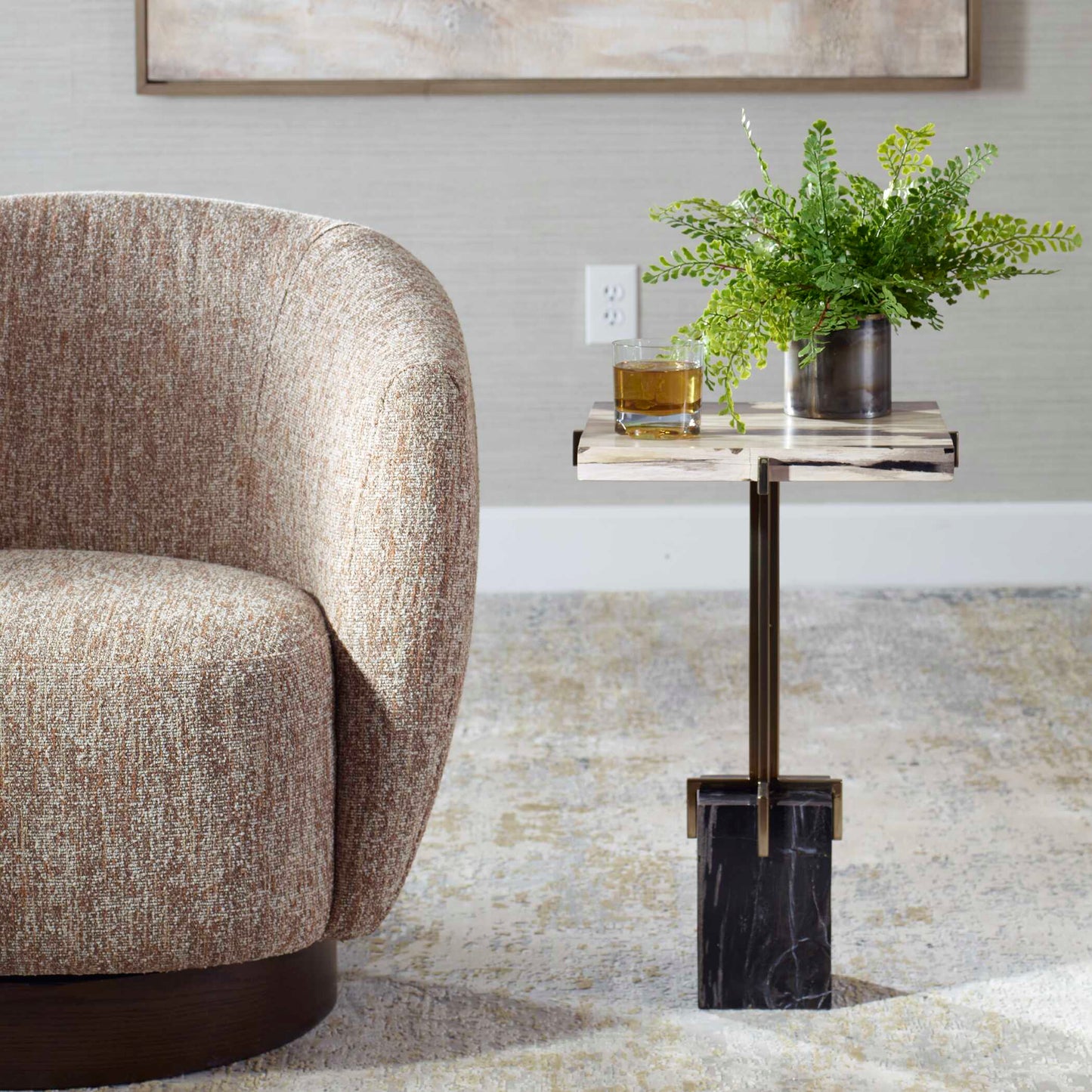 Uttermost Rowman Petrified Wood Accent Table