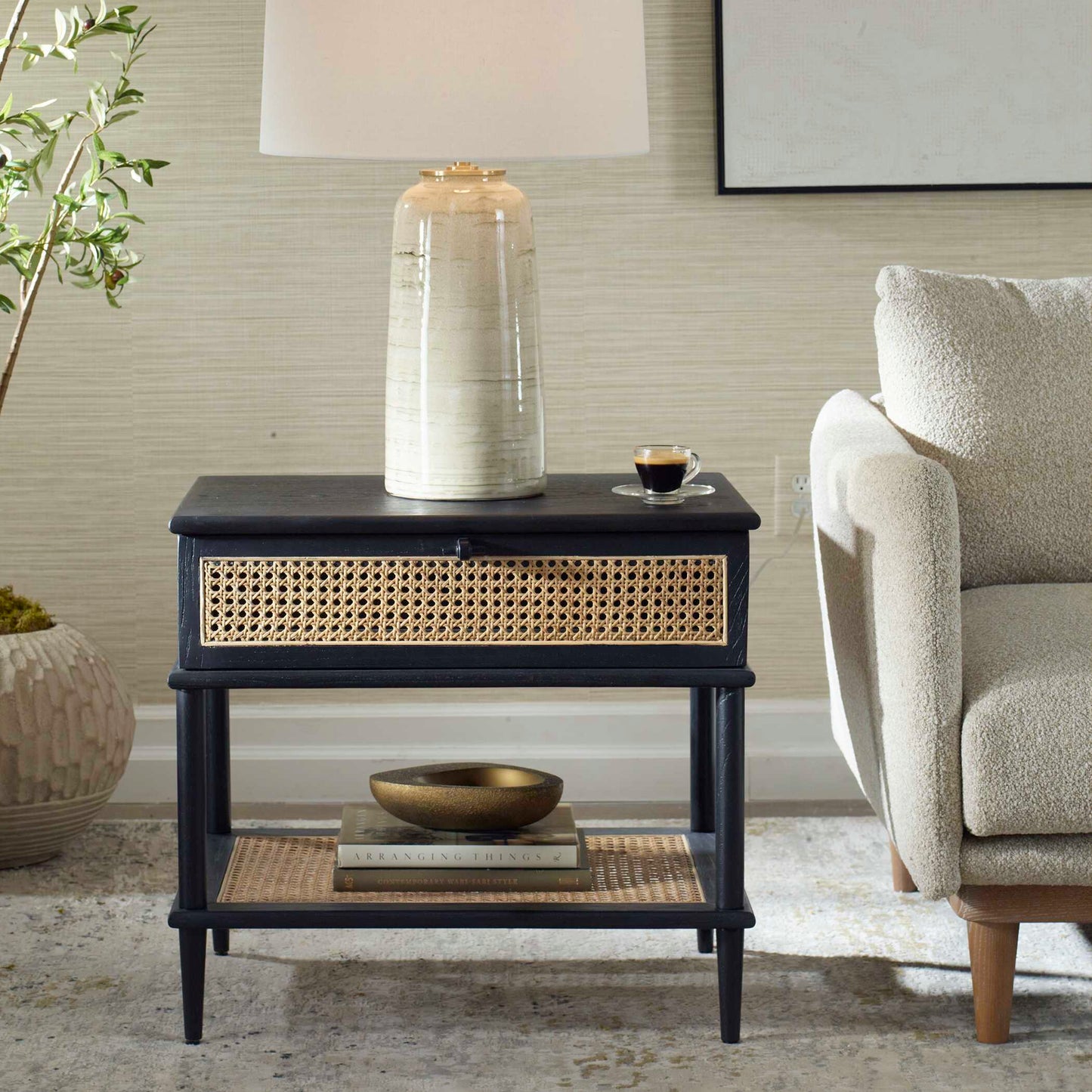 Uttermost Coast Black Rattan Side Table