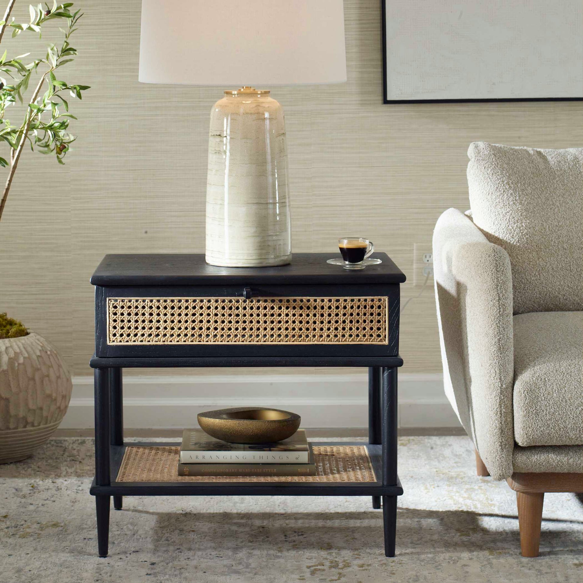 Uttermost Coast Black Rattan Side Table