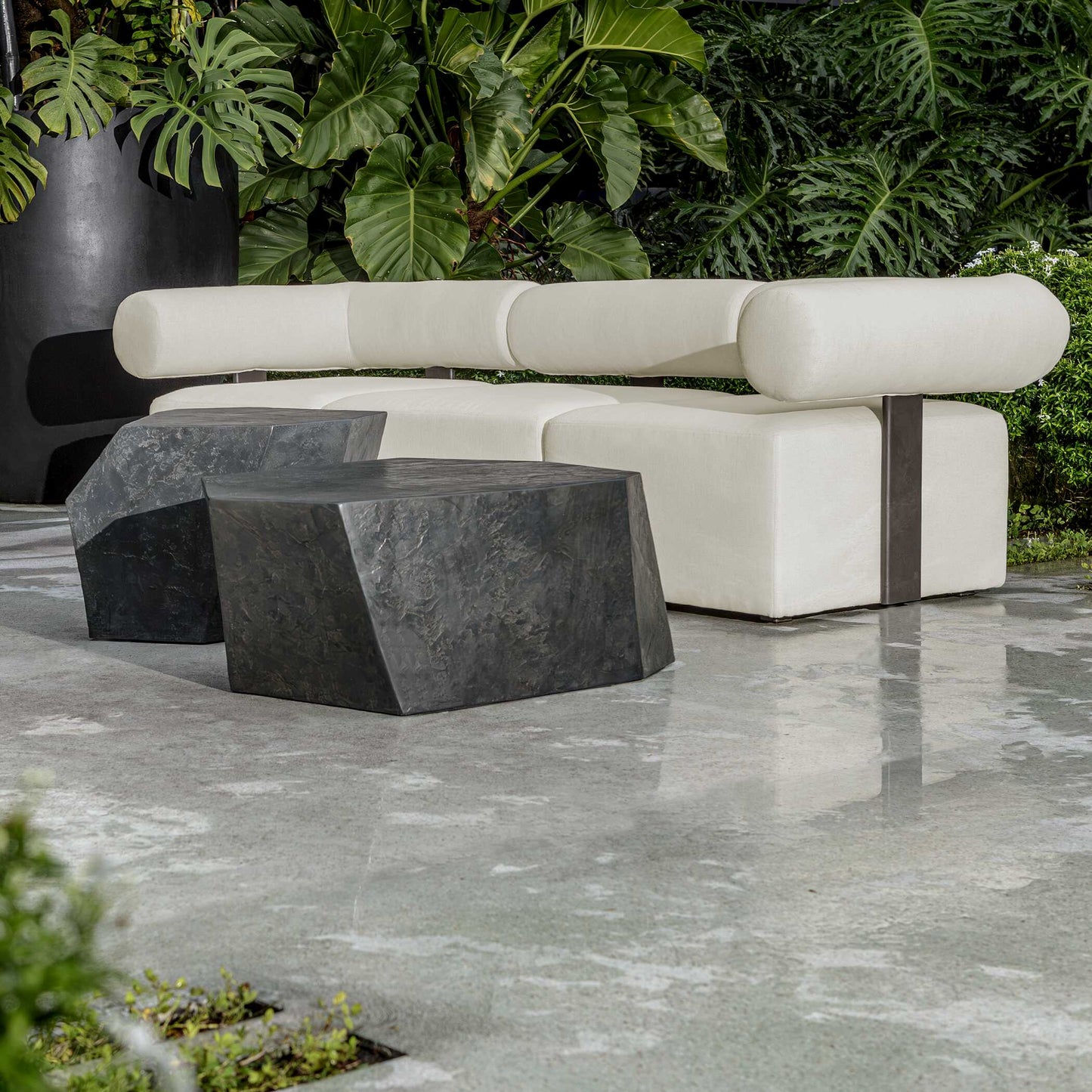 Uttermost Bolster Back White Outdoor Corner Sofa