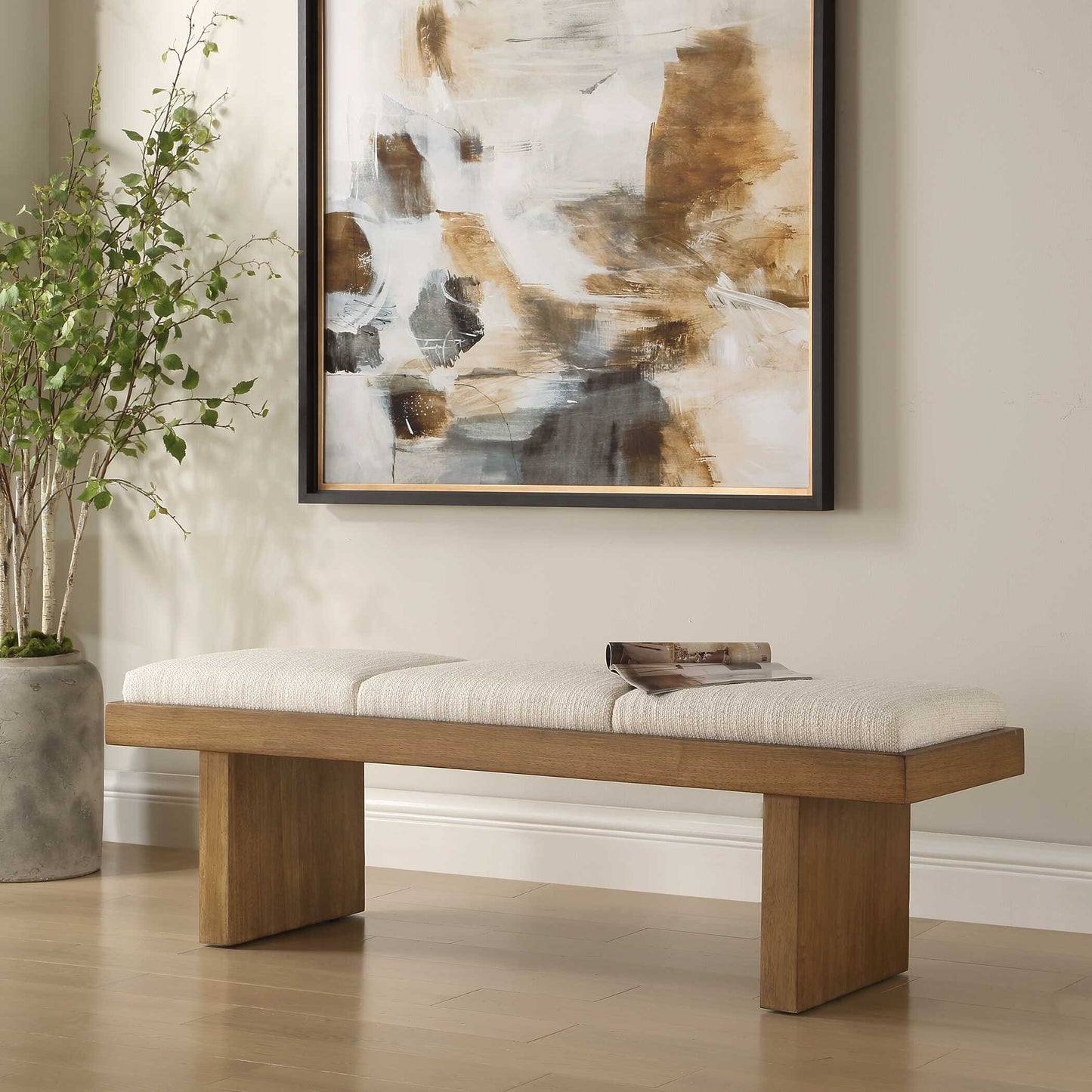 Uttermost Haden White Upholstery Bench