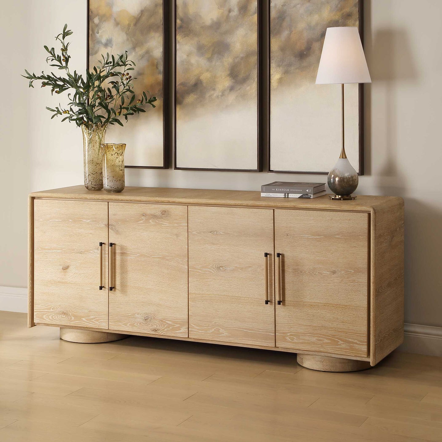 Uttermost Evanston 4 Door Natural Oak Cabinet