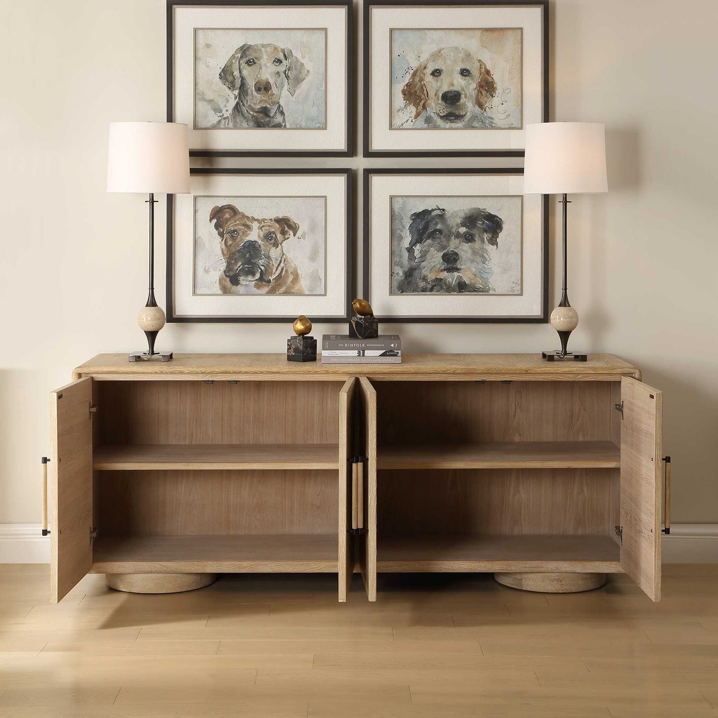 Uttermost Evanston 4 Door Natural Oak Cabinet