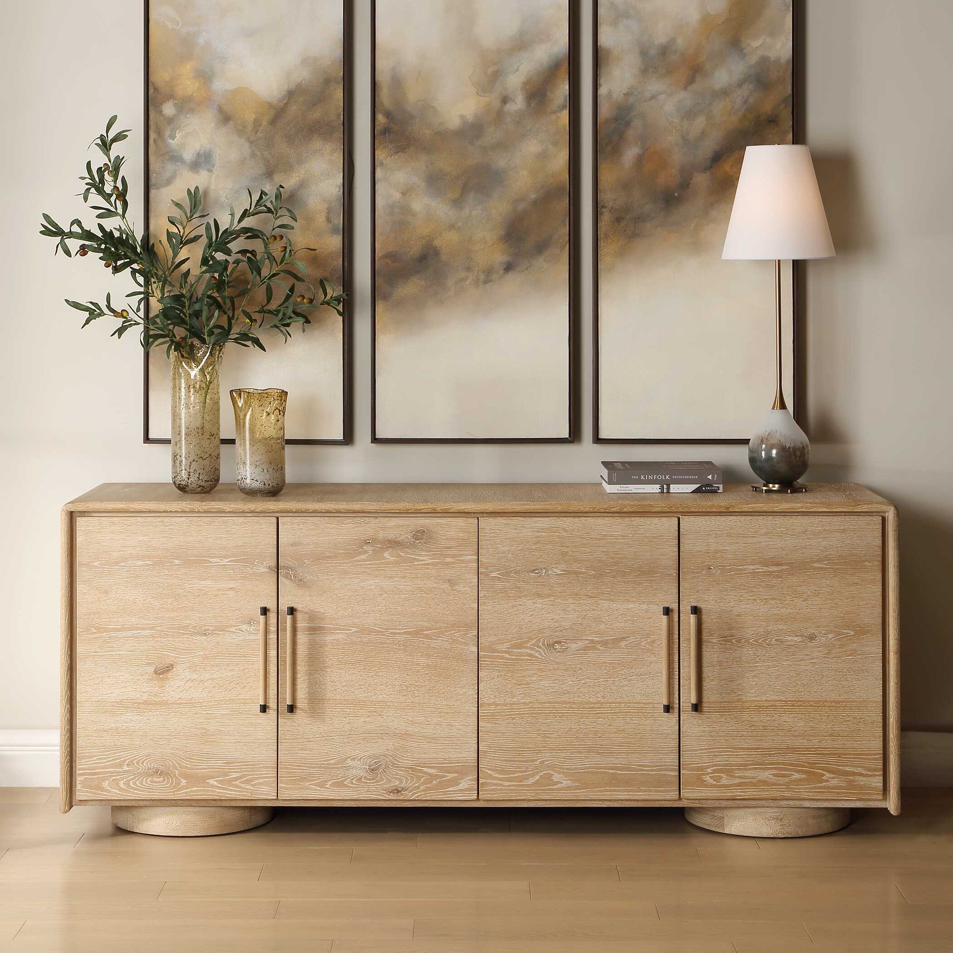 Uttermost Evanston 4 Door Natural Oak Cabinet