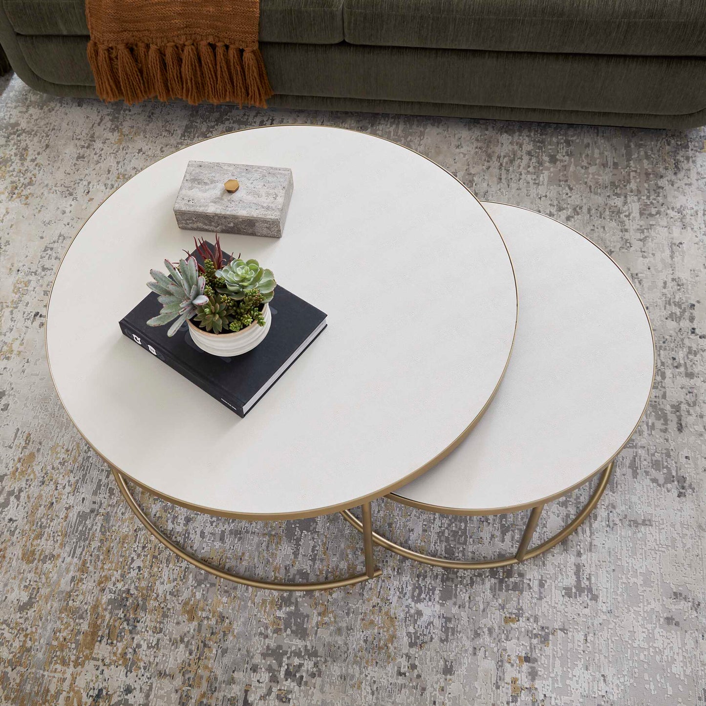 Uttermost Aragon White Nesting Coffee Tables Set/2