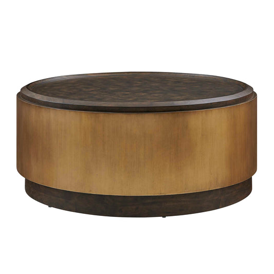 Uttermost Parrish Round Coffee Table - Brass,Woodtone