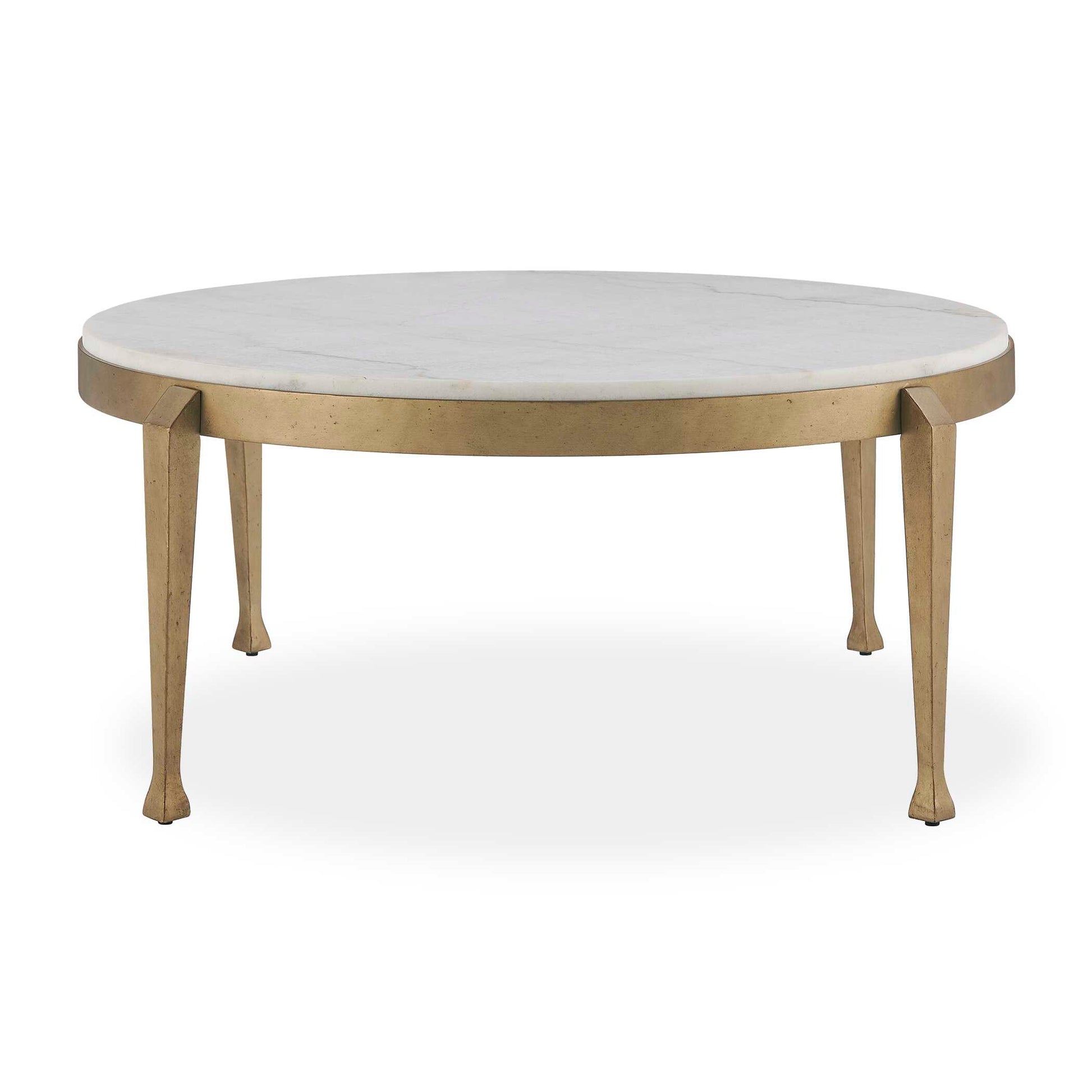 Uttermost Tylan Round Marble Coffee Table - Brass,White