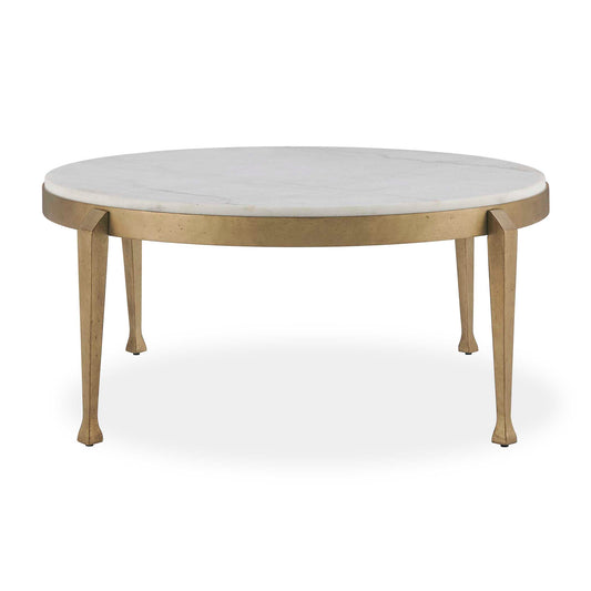 Uttermost Tylan Round Marble Coffee Table - Brass,White