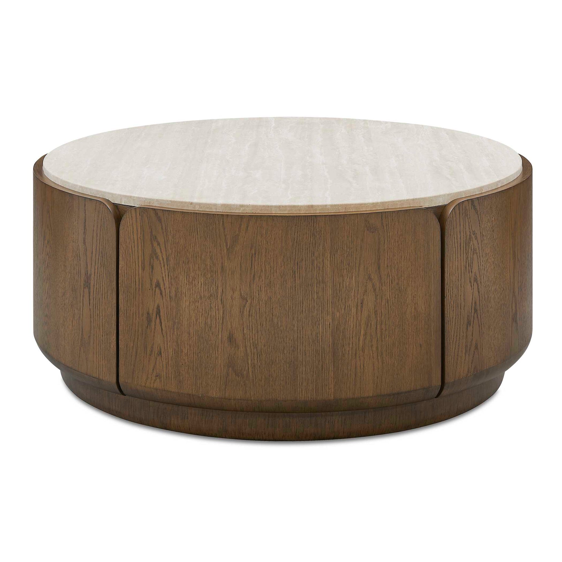 Uttermost Tindall Round Travertine Coffee Table - Brown,White,Woodtone