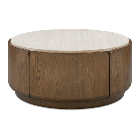 Uttermost Tindall Round Travertine Coffee Table - Brown,White,Woodtone
