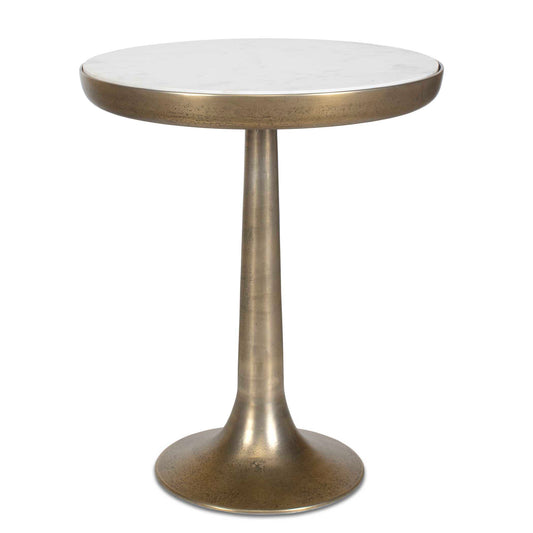 Uttermost Gianno Round White Marble Side Table - Brass,White
