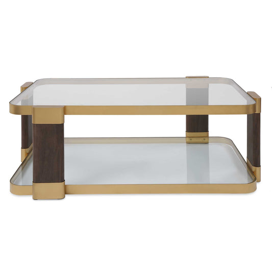 Uttermost Ryles Glass Coffee Table - Brass,Brown,Woodtone