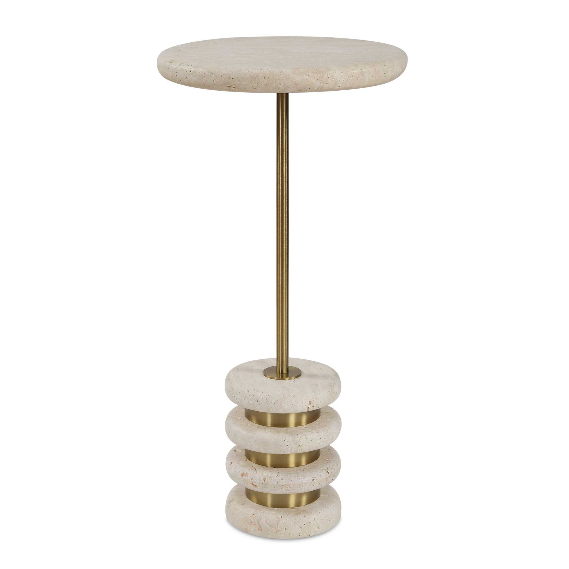 Uttermost Adames Travertine Drink Table - Brass,White