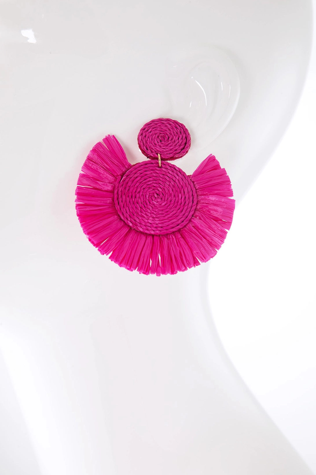 Fan Raffia Tassel & Rattan Earring