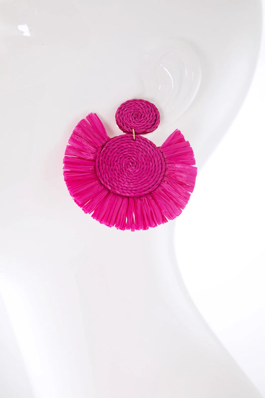 Fan Raffia Tassel & Rattan Earring