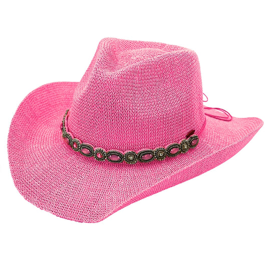 Beaded Panama Hat Pink