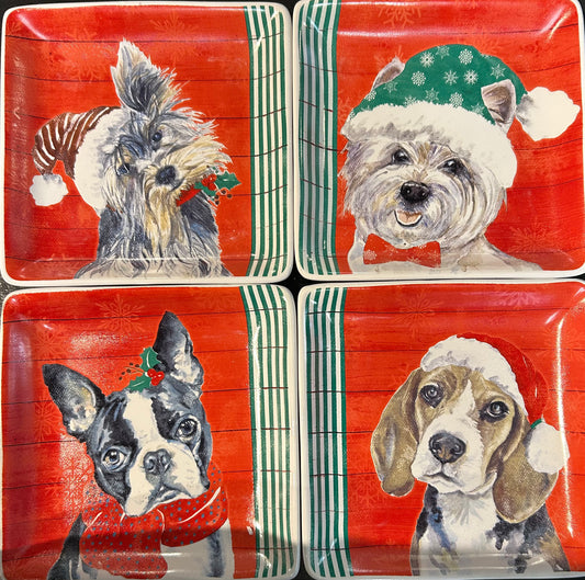 Dog Christmas Desert Plates Set of 4