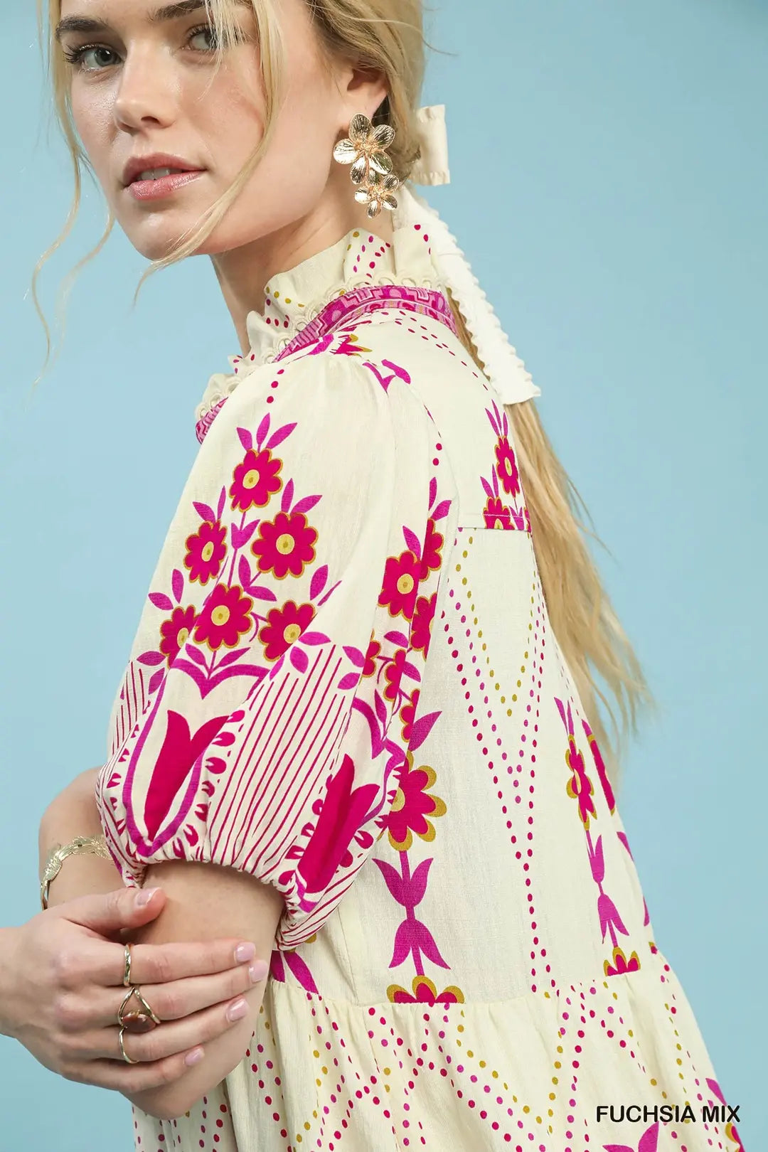 Mix Floral Border Print Midi Dress