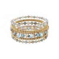 Multi-Strand Blue Crystal, Gold Bead Stretch Bracelet