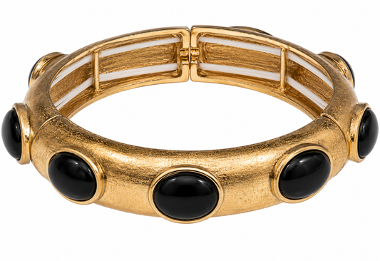 Gold Oval Stone Hinged Bangle Bracelet