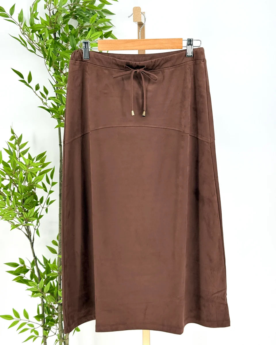 Faux Suede Flare Midi Skirt