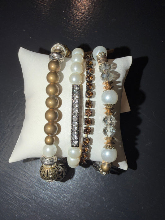 Brass Pearl Luxe Bracelet Stack