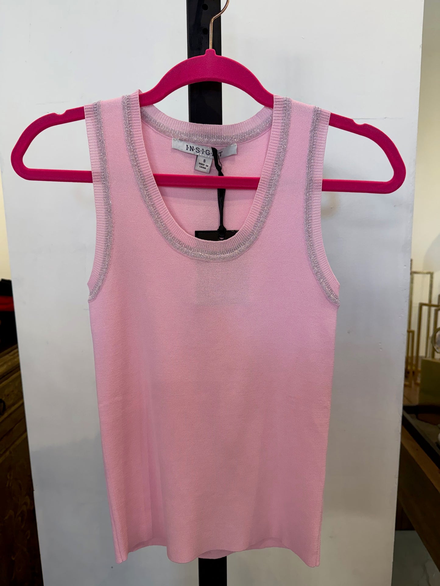 Pink Shimmer Trim Knit Tank
