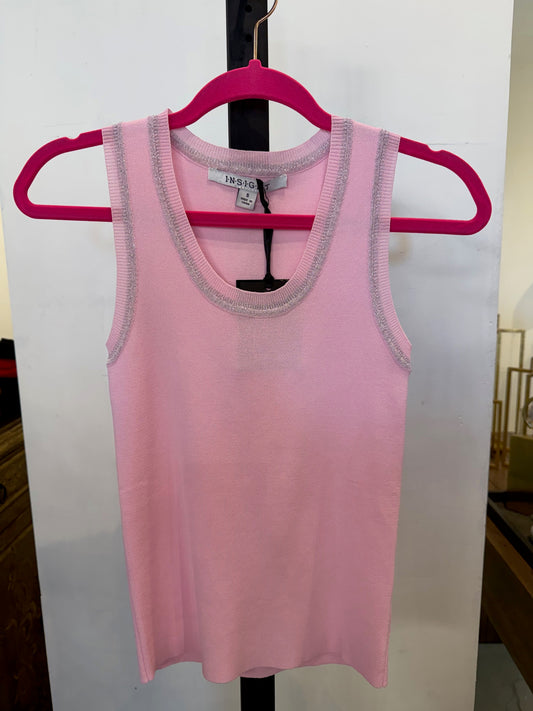 Pink Shimmer Trim Knit Tank