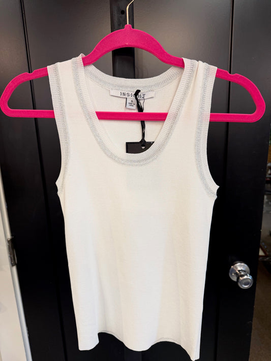 White Shimmer Trim Knit Tank